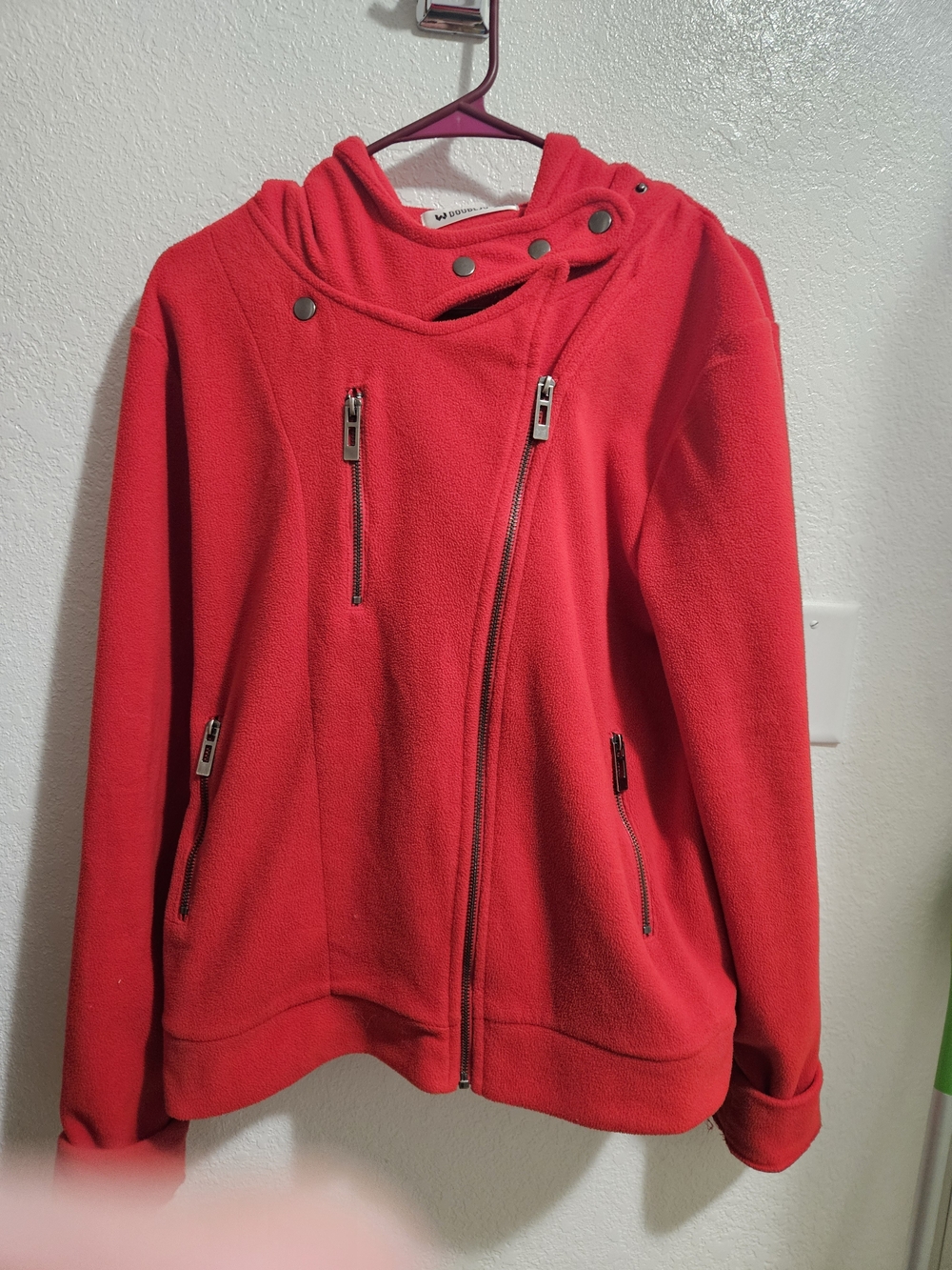Doublju Red Asymmetric Zip Fleece Jacket